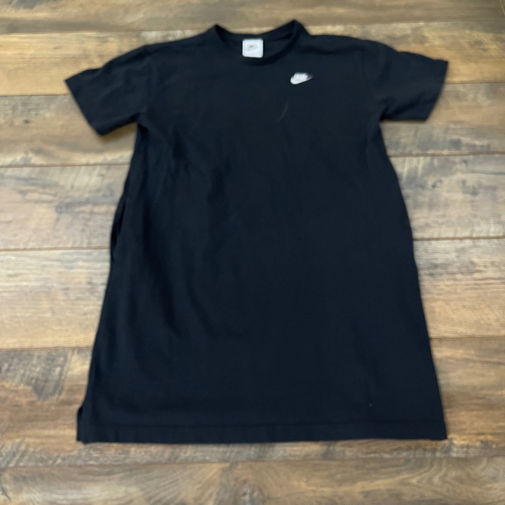 Nike Sportswear Essential Womens L T-Shirt Dress Black Cotton Mini Pockets